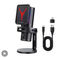 Žaidimų mikrofonas Profesionalus kondensatorinis mikrofonas PC nešiojamam kompiuteriui Mikrofonas RGB USB laidinis Studijinis transliacijų podcast'ų žaidėjų karaoke PC rinkinys juoda