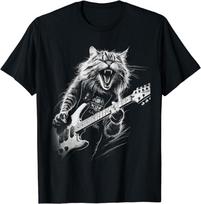 Rock Cat Playing Guitar Shirt Funny Guitar Cat Vintage T Shirt Men Women Kid NEW 4XL
