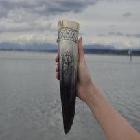Hand-Engraved Viking Drinking Horn Choose Viking Compass or Dragon Design Norse Ox Horn Horn with Optional Stand Gift