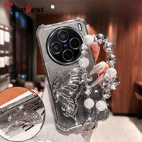 Shockproof Plating Glitter Butterfly Bracelet Case for Vivo X300 X200 mini X200S X100 X100S Pro Ultra Silicone Cover vivo X300 Pro mėlyna