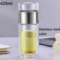 2025 420ml Stiklinis arbatos puodelis su infuzoriumi, dviguba sienelė, karšto vandens buteliukas, nuimamas filtras arbatžolėms, fitnesui, kelionėms, dovanos <500ml rožinio aukso spalvos