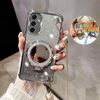 For Samsung Galaxy A16 A26 A36 A56 A06 A15 A25 A35 A55 A14 A24 A34 A54 4G 5G Case Crossbody Lanyard Plating Mirror Holder Cover A06 sidabras