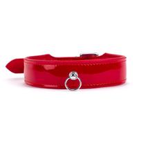 Devil Sticks Patent Leather Collar with Lamb Leather Backing Red
