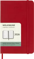 Kalendorius-užrašų knygutė Moleskine 2026 9x14cm, savaitė, kietas viršelis, raudonos spalvos