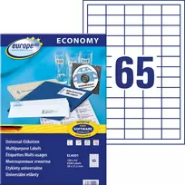 Lipnios etiketės Avery Europe, A4, 38x21,2mm, 65 etiketės lape, 100 lapų, baltos spalvos