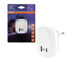 Osram- LED naktinis šviestuvas į lizdą su jutikliu ir USB LUNETTA LED/12,5W/230V