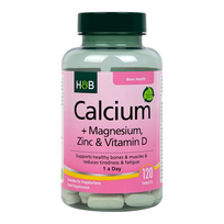 H&B VEGAN kalcis, vitaminas D, magnis ir cinkas, 120 tablečių