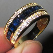 Luxury Blue Sapphire Square Ring with Full Diamonds 18k Gold Plated Unisex Jewelry No. 5