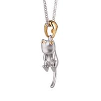 Elegantiškas matuoto sidabro katės pakabuko karoliai ir auskarai - mielas unisex dovanų rinkinys Silver-plated Copper