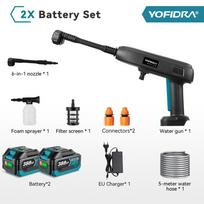 YOFIDRA 6 IN 1 Aukšto slėgio automobilio plovimo pistoletas su vandens rezervuaru, nešiojamas valymo įrankis, sodo purkštuvas, skirtas Makita 18V baterijos kontaktams 2 Battery Set A