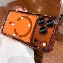 Transparent Airbag Magsafe Case for iPhone 17 Air 16 15 14 13 12 11 17 Pro Max 16 Plus Clear Soft TPU Anti-knock Shockproof Cover iPhone 17 oranžinė