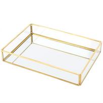 Vintažinė metalinė stiklinė laikymo dėžutė auksinis padėklas papuošalų kosmetikos ekspozicinės dėžutės Rectangular trumpet