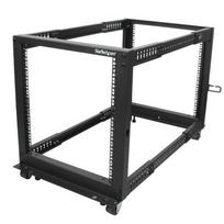 StarTech.com 4-Post 12U Mobile Open Frame Server Rack, Four Post 19 Network Rack with Wheels, Rolling Rack with Adjustable Depth for Computer/AV/Data/IT Equipment - Casters, Leveling Feet or Floor Mou
