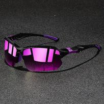 Vintažiniai pusės rėmo sportiniai madingi akiniai - Retro violetiniai į juodus lęšiai, Unisex lengvas patvarus rėmas