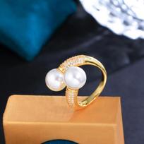 Light Luxury Simple Double Pearl Open Ring Slightly Inlaid Zircon Jewelry auksas