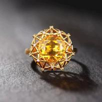 Bird'S Nest Design Imitation Citrine Ring Luxury Round Yellow Diamond Pendant Colorful Treasure Stud Earrings Necklace Set