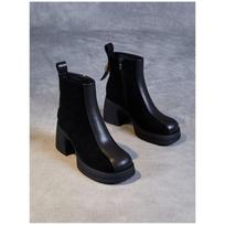 High-heeled flip-fur short boots women's shoes autumn and winter fleece matte shoes Martin boots women's soft leather women's boots 35 juoda