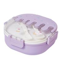 Bento pietų dėžutė vaikams, suaugusiems, 3 skyrių, plastikinė, miela, su ledų, pietų, užkandžių konteineriais, su violetinė
