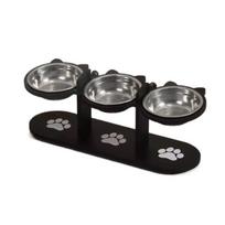 3 in 1 Pet Food Feeder Stainless Steel Pet Water Bowl Durable Elevated Cat Dog Bowl  Pet Treats juoda