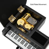 Medinė muzikinė dėžutė, pianino stiliaus, paauksuotas mechanizmas, paprastas valdymas, laikrodžio mechanizmo muzikinė dėžutė namams, automobiliui
