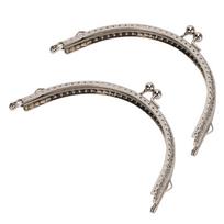 2 vnt. Metalinis piniginės rėmas Sidabrinis užsegimas-bučinys Užraktas Retro pusapskritė įspausta rankena 15 cm gray