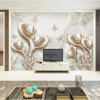 Photo Wallpaper 3d Calla Lily Butterfly Mural Water Wave Reflection Mural Living Room TV Sofa Bedroom Home Decor 3D Fresco 200 cm(W) x 140 cm(H)