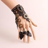 Lolita Steampunk Necklace and Vintage Bow Bracelet Jewelry Set