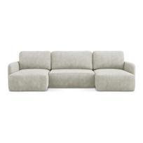 Kreminės spalvos iš šenilinio audinio sulankstoma/su sandėliavimo vieta kampinė sofa („U“ formos) Lilo – Makamii