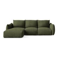 Žalios spalvos iš šenilinio audinio sulankstoma kampinė sofa (su kairiuoju kampu/su gultu) Leila – Makamii