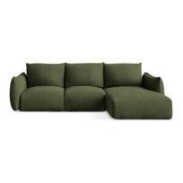 Žalios spalvos iš šenilinio audinio sulankstoma kampinė sofa (su dešiniuoju kampu/su gultu) Leila – Makamii