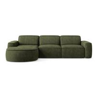 Žalios spalvos iš šenilinio audinio kampinė sofa (su kairiuoju kampu/su gultu) Omao – Makamii
