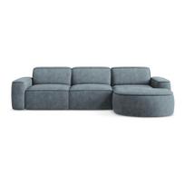Pilkai mėlynos spalvos iš šenilinio audinio kampinė sofa (su dešiniuoju kampu/su gultu) Omao – Makamii