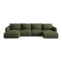 Žalios spalvos iš šenilinio audinio sulankstoma kampinė sofa („U“ formos) Leila – Makamii