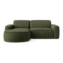 Žalios spalvos iš šenilinio audinio kampinė sofa (su kairiuoju kampu/su gultu) Omao – Makamii