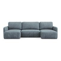 Pilkai mėlynos spalvos iš šenilinio audinio sulankstoma/su sandėliavimo vieta kampinė sofa („U“ formos) Lilo – Makamii