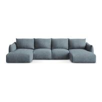 Mėlynos spalvos iš šenilinio audinio sulankstoma kampinė sofa („U“ formos) Leila – Makamii
