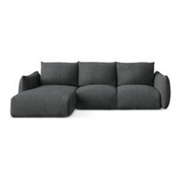 Tamsiai pilkos spalvos iš šenilinio audinio sulankstoma kampinė sofa (su kairiuoju kampu/su gultu) Leila – Makamii