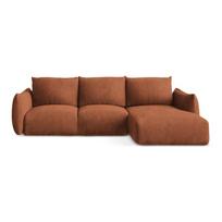 Terakotos spalvos iš šenilinio audinio sulankstoma kampinė sofa (su dešiniuoju kampu/su gultu) Leila – Makamii
