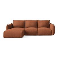 Terakotos spalvos iš šenilinio audinio sulankstoma kampinė sofa (su kairiuoju kampu/su gultu) Leila – Makamii