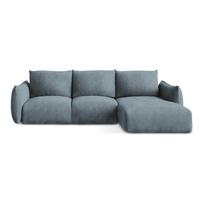 Mėlynos spalvos iš šenilinio audinio sulankstoma kampinė sofa (su dešiniuoju kampu/su gultu) Leila – Makamii