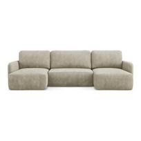 Smėlio spalvos iš šenilinio audinio sulankstoma/su sandėliavimo vieta kampinė sofa („U“ formos) Lilo – Makamii