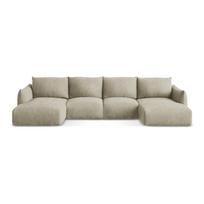 Smėlio spalvos iš šenilinio audinio sulankstoma kampinė sofa („U“ formos) Leila – Makamii