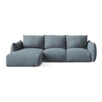 Mėlynos spalvos iš šenilinio audinio sulankstoma kampinė sofa (su kairiuoju kampu/su gultu) Leila – Makamii