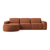 Terakotos spalvos iš šenilinio audinio kampinė sofa (su kairiuoju kampu/su gultu) Omao – Makamii