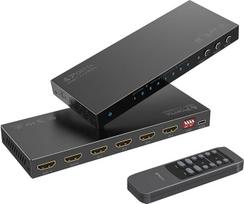 HDMI matrica 4x2 4K 60Hz, PORTTA HDMI komutatoriaus skirstytuvas 4 įėjimai ir 2 išėjimai su "Toslink" 3,5 mm garso išvestimi ARC 16 EDID režimų 4K sumažintas mastelis ir IR nuotolinio valdymo pultas Palaiko HDMI 2.0b HDCP 2.3/2.2 HDR 3D