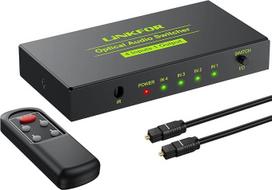 LiNKFOR SPDIF Toslink perjungiklis 3 in 1 Out skaitmeninis optinis garso jungiklis su IR nuotolinio valdymo pultu Palaiko PCM2.0 DTS Dolby-AC3, skirtas televizoriui, PS3, PS4, "Blu-ray" grotuvui, kabelinei dėžutei, HDTV