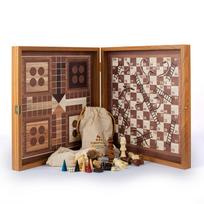 4in1 medinis žaidimų rinkinys M: šachmatai, nardai, ludo, gyvatės
