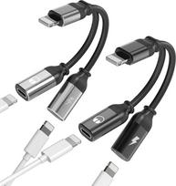 "iPhone" dvigubas "Lightning Jack" ausinių įkroviklis Splitter 2 in 1 (2-Pack) "Apple MFi" sertifikuotas garso adapteris įkrovimo kabelis ausinių AUX Dongle kabelis 14 13 12 11 Pro Max Mini X 7 8Plus Xr Xs iPad