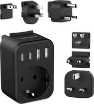 JSVER kelioninių adapterių visame pasaulyje rinkinys, tarptautinis kelioninis kištukinis adapteris su USB C, A/C/G/B/I/M tipo kištukinio lizdo adapteris su 4 USB kelioniniais adapteriais, skirtas JAV/Europai/JAV/Pietų Afrikai/Japonijai/Kinijai/AUS (juodas