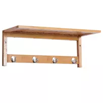 Sieninis drabužių kabyklas su kabliukais, montuojamas prie sienos, taupantis vietą, atlaiko 5 kg, 50 x 16 x 17,5 cm, natūralaus medžio, HOMCOM